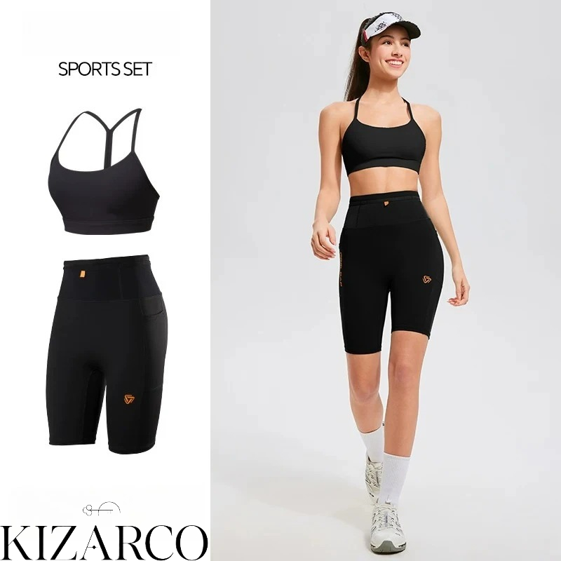 Crossfit Fitness Gear - ชุดออกกำลังกายผู้หญิง เสื้อชั้นในกีฬาแบบไขว้หลัง กางเกงขาสั้นปั่นจักรยานเอวสูง แห้งเร็ว ระบายอากาศได้ดี ชุดออกกำลังกาย