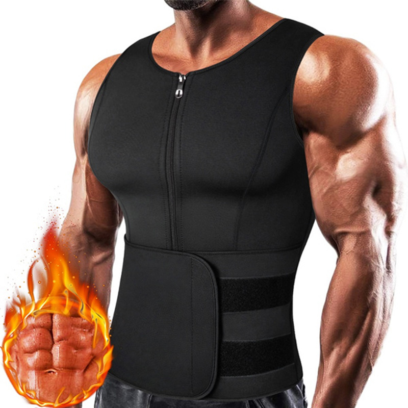 Crossfit Weight Vest - ผู้ชาย Neoprene ซาวน่าซิปเอวเทรนเนอร์รัดตัวเสื้อกั๊ก Belly Trimmer การบีบอัด