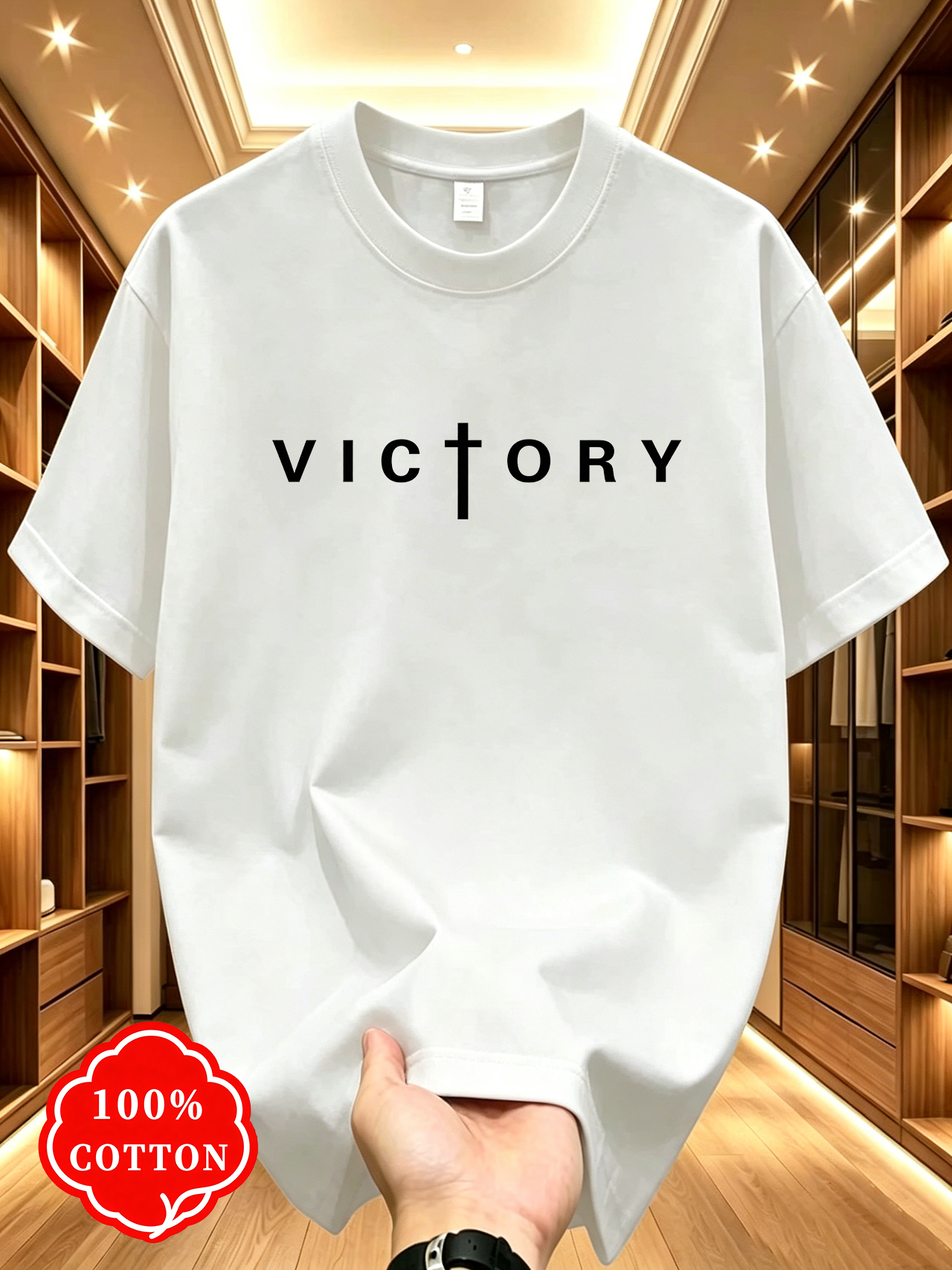 Crossfit Victory - เสื้อยืดแขนสั้นโอเวอร์ไซส์ผ้าฝ้าย 100% สำหรับผู้ชาย, เสื้อยืดลำลองพิมพ์ลายตัวอักษร VICTORY แบบมินิมอลทรงหลวมสไตล์ลำลอง