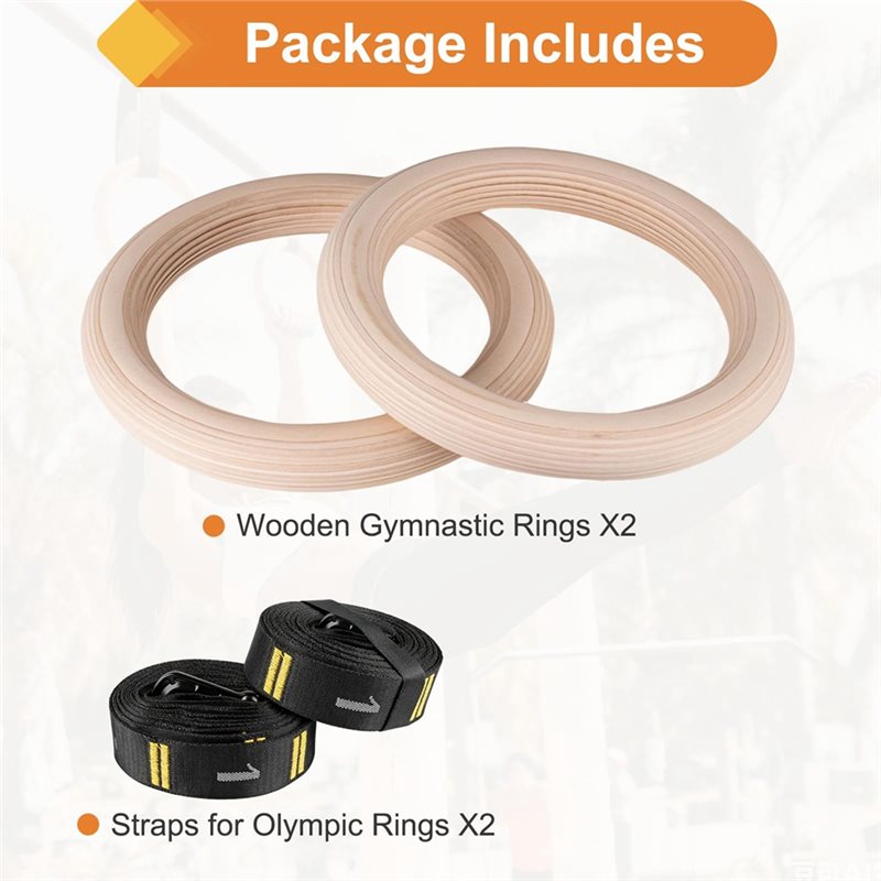 Gymnastic Ring Wood - ห่วงยิมนาสติกไม้ขนาด 1.25 นิ้ว พร้อมสายรัดหมายเลข สำหรับออกกำลังกายแบบคาลิสเทนิกส์