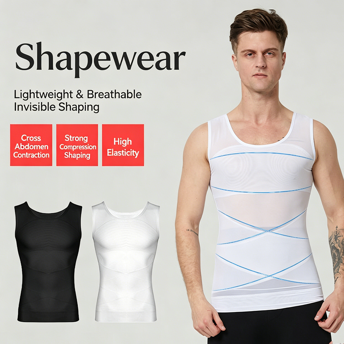 Crossfit Weight Vest - เสื้อคอมเพรสชั่นสำหรับผู้ชาย ชุดกระชับสัดส่วน ควบคุมหน้าท้องและอก เสื้อกล้ามกระชับรูปร่าง เสื้อซับในออกกำลังกาย