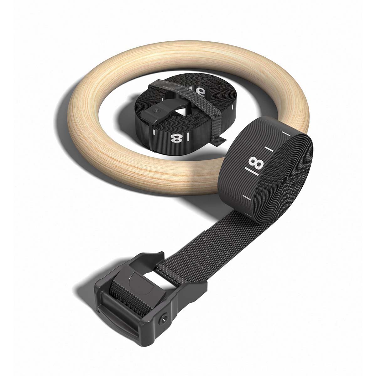 Gymnastic Ring Wood - ห่วงยิมนาสติกไม้ปรับขนาดได้ 28 มม. 32 มม. สายรัดสองชั้นแบบมีหมายเลข