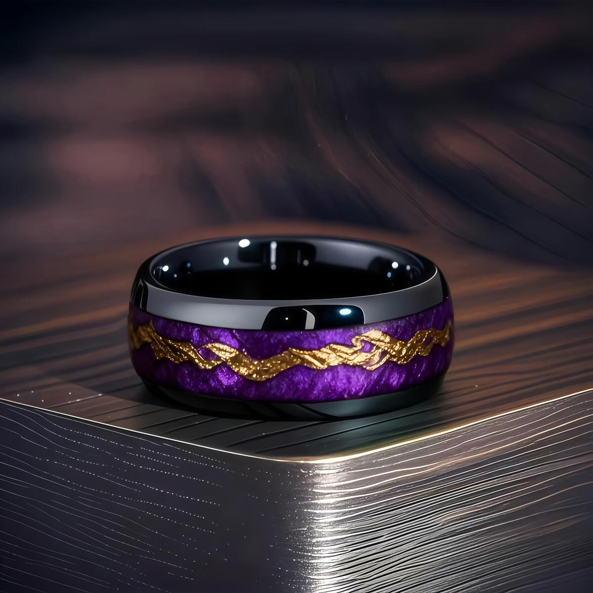 แหวนแฟชั่นผู้ชายสีดำ สแตนเลสสต - Gymnastic Ring Wood บทวิจารณ์และราคา
